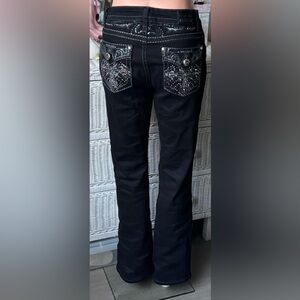 Vintage Lamasini Cotton MidRise Bling Embellished Boot Cut jeans in Black Size 5